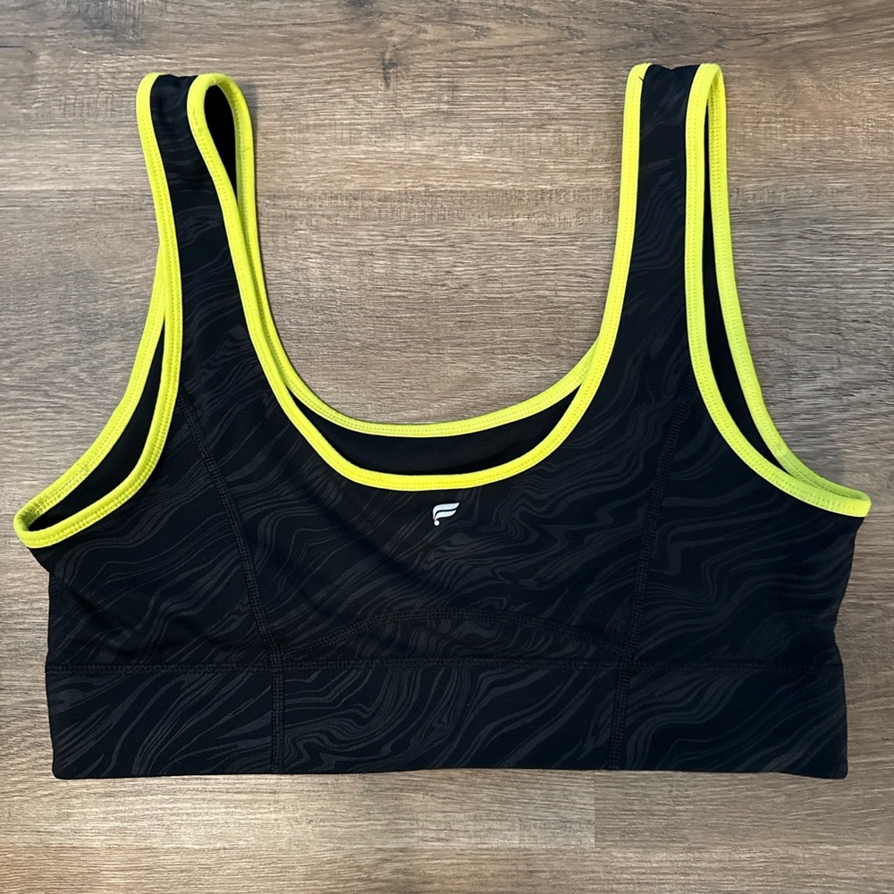 Fabletics Black and Neon Yellow Sports Bra
